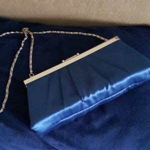 Jessica McClintock Navy Blue Satin Evening Purse